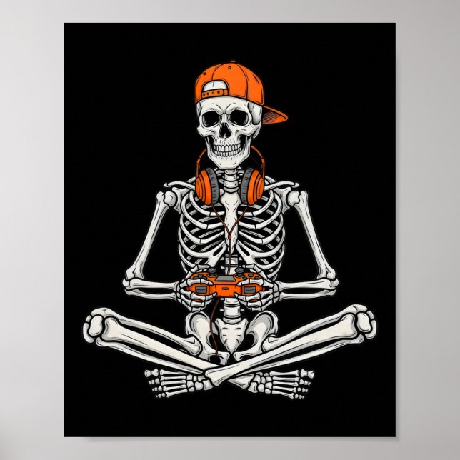 Gamer Skeleton Halloween Video Game Controller Boy Poster (Front)