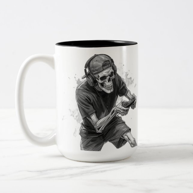 Gamer Skeleton  Two-Tone Coffee Mug (Left)