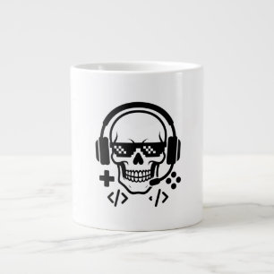 Gamer Skull Headset Pixel Glasses   Bold Black Vec Giant Coffee Mug