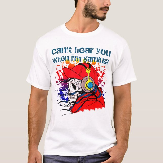 Gamer Skull with Headphones (Light) T-Shirt (Front)