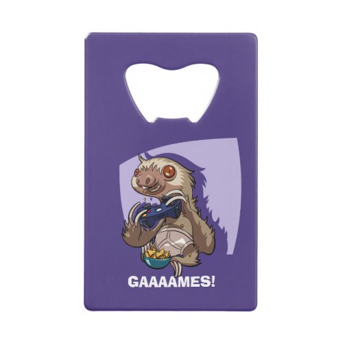 Gamer Sloth Eating Nachos Gaaaames Cartoon Credit Card Bottle Opener