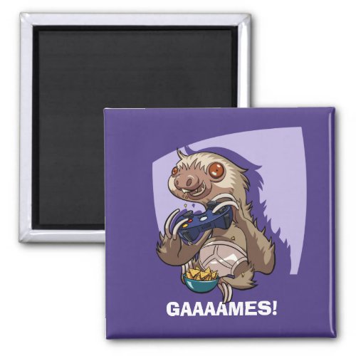 Gamer Sloth Eating Nachos Gaaaames Cartoon Magnet