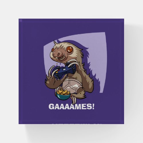 Gamer Sloth Eating Nachos Gaaaames Cartoon Paperweight