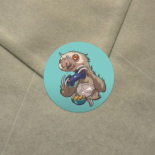 Gamer Sloth Eating Nachos in Underpants Cartoon Classic Round Sticker