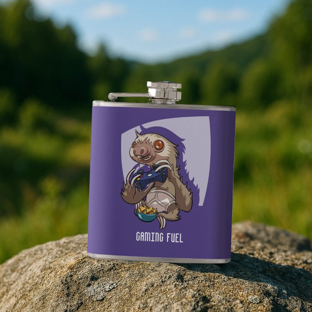 Gamer Sloth Eating Nachos in Underpants Cartoon Flask (Creator Uploaded)