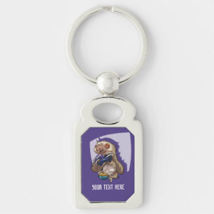 Gamer Sloth Eating Nachos in Underpants Cartoon Keychain