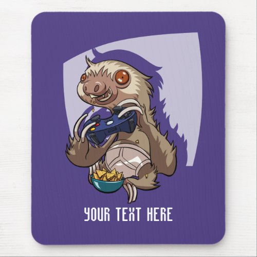 Gamer Sloth Eating Nachos in Underpants Cartoon Mouse Pad