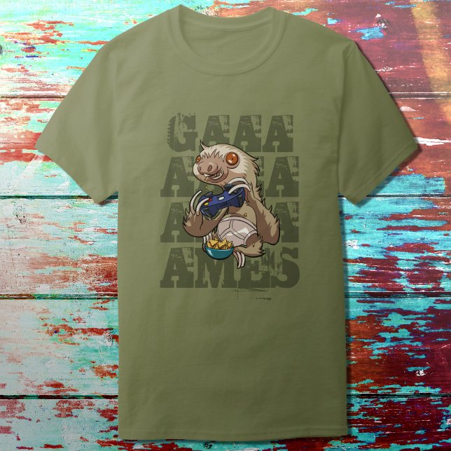 Gamer Sloth Eating Nachos in Underpants Cartoon T-Shirt (Creator Uploaded)