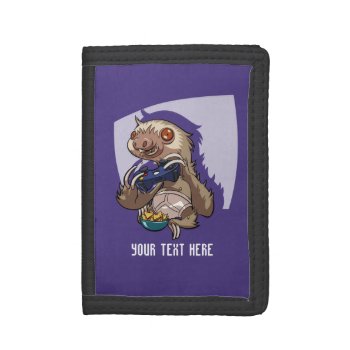 Gamer Sloth Eating Nachos In Underpants Cartoon Trifold Wallet by NoodleWings at Zazzle