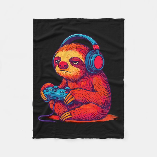Gamer Sloth  Fleece Blanket (Front)