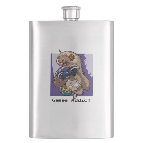 Gamer Sloth In Underpants Games Addict Cartoon Flask