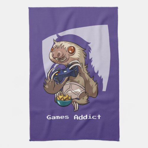Gamer Sloth in Underpants Games Addict Cartoon Kitchen Towel