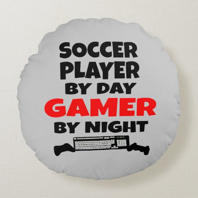 Gamer Soccer Player Round Pillow (Front)