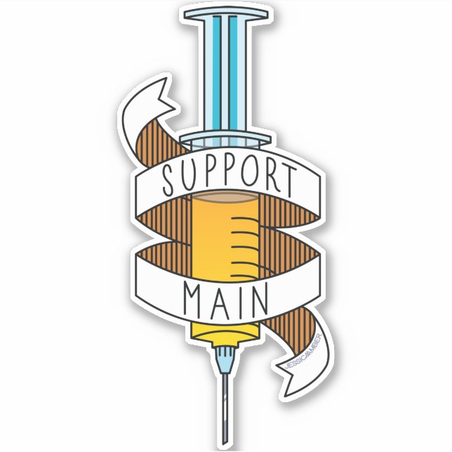 Gamer Support Main Yellow Cartoon Syringe Sticker (Front)