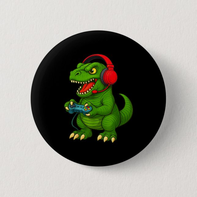 Gamer T Rex Dinosaur Video Games Boys Teen Funny G Button (Front)