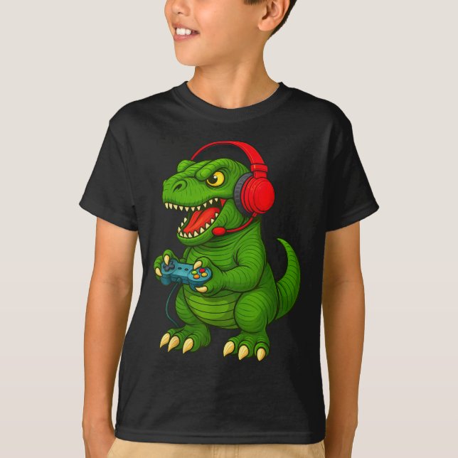 Gamer T Rex Dinosaur Video Games Boys Teen Funny G T-Shirt (Front)