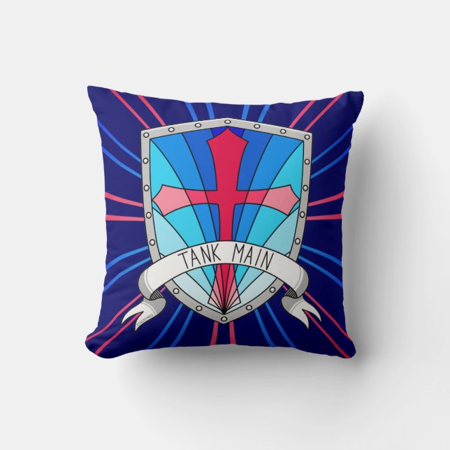 Gamer Tank Main Blue Cartoon Shield Boys Throw Pillow (Front)