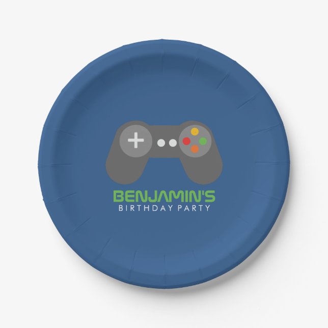 Gamer Themed Kids Birthday Party Paper Plates (Front)