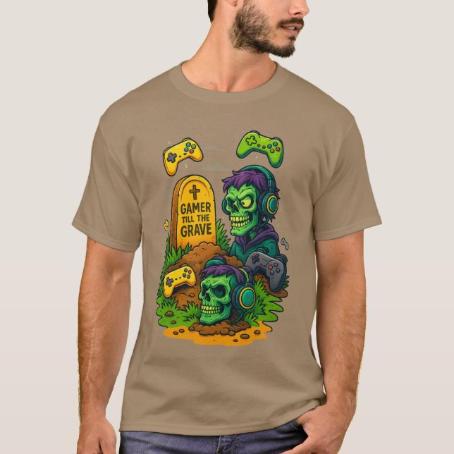 “Gamer Till The Grave – Skull Gaming T-Shirt” T-Shirt (Front)