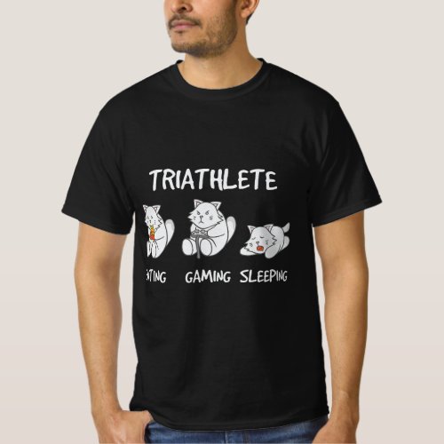 Gamer Triathlete Funny Gaming KItten Cat Playing V T_Shirt
