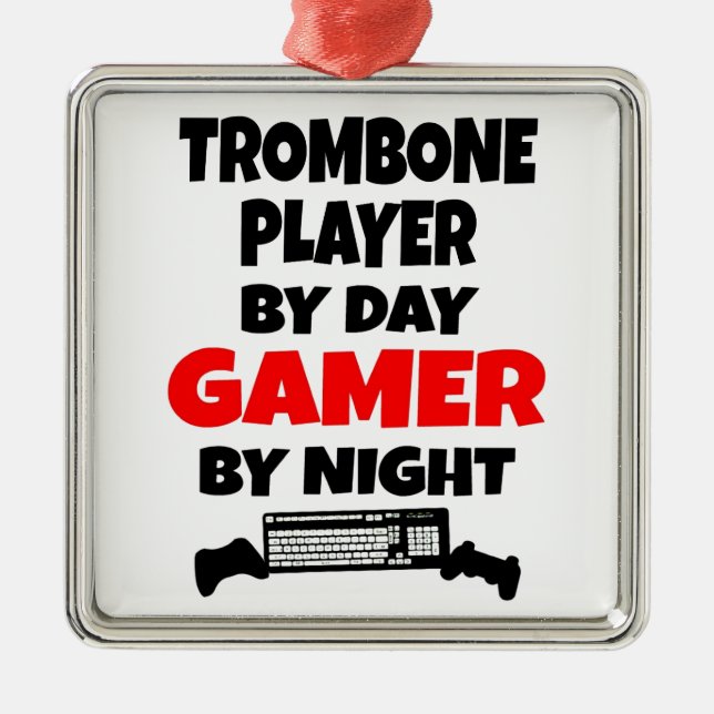 Gamer Trombone Player Metal Ornament (Front)