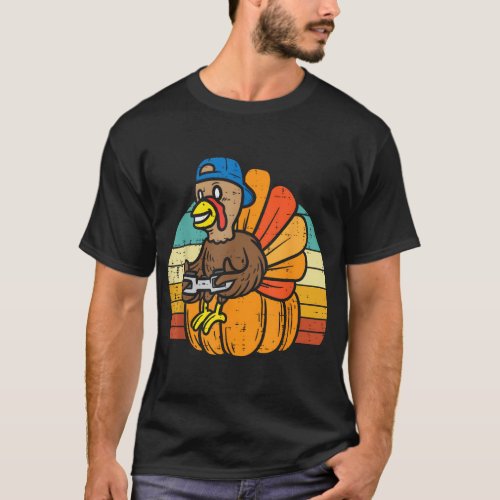 Gamer Turkey Pumpkin Retro Boys Thanksgiving Video T_Shirt
