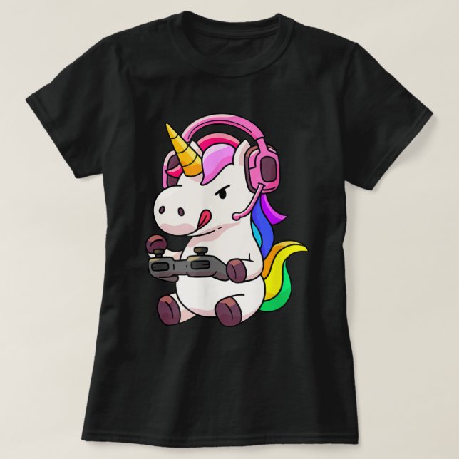 Gamer Unicorn | Cute Rainbow Gaming Design T-Shirt (Design Front)