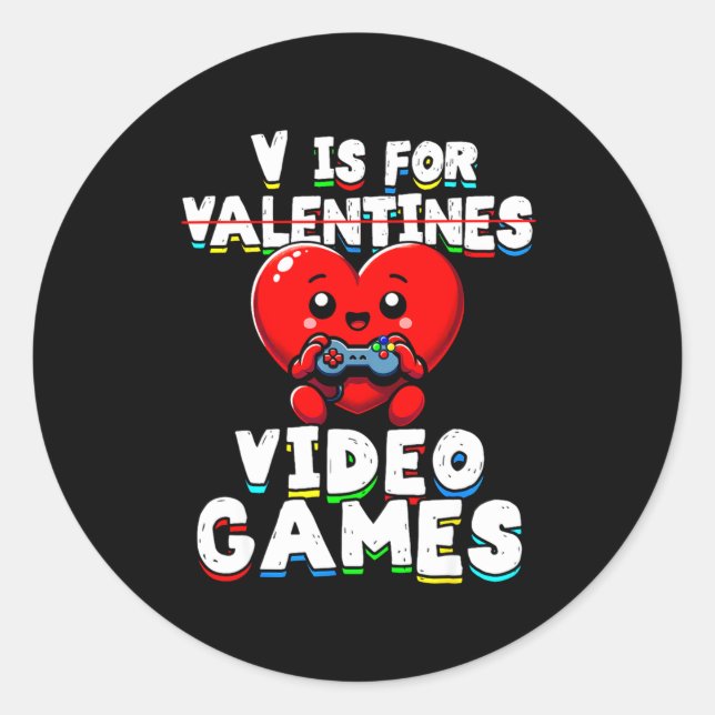 Gamer Valentines V For Video Games Boys Funny Hear Classic Round Sticker (Front)