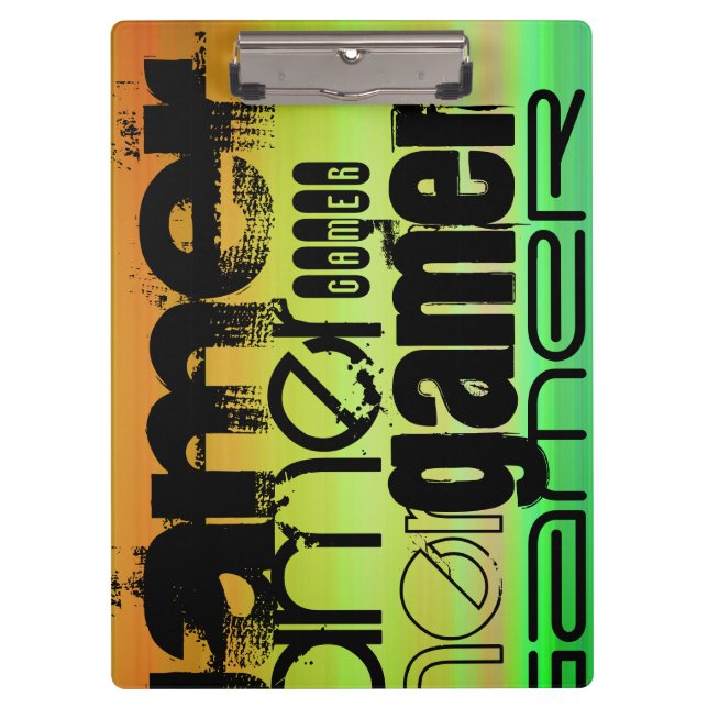 Gamer; Vibrant Green, Orange, & Yellow Clipboard (Front)