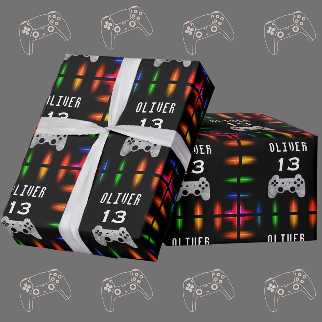 Gamer Video Game Controller Neon Birthday Party Wrapping Paper (Creator Uploaded)