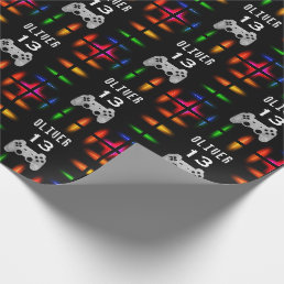 Gamer Video Game Controller Neon Birthday Party Wrapping Paper