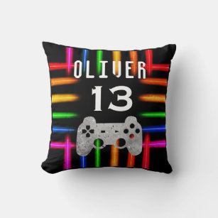 Gamer Video Game Controller Neon Birthday  Throw Pillow