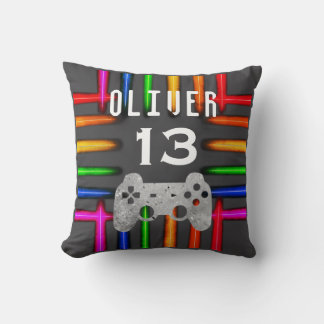 Gamer Video Game Controller Neon Birthday Throw Pillow