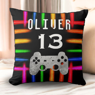 Gamer Video Game Controller Neon Birthday Throw Pillow