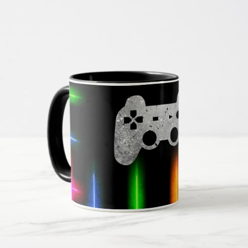 Gamer Video Game Controller Neon Colors Black Mug