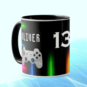 Gamer Video Game Controller Neon Name Age Mug