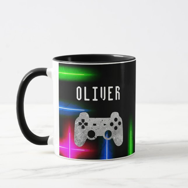 Gamer Video Game Controller Neon Name Mug (Left)