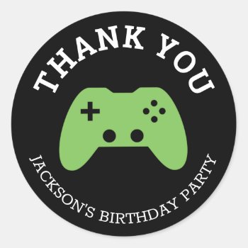 Gamer Video Game Party Thank You Personalized Classic Round Sticker by LilPartyPlanners at Zazzle