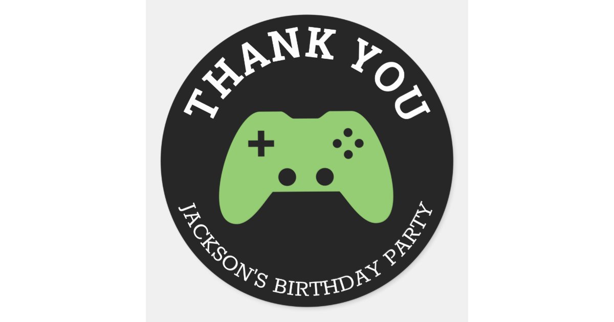 gamer video game party thank you personalized classic round sticker