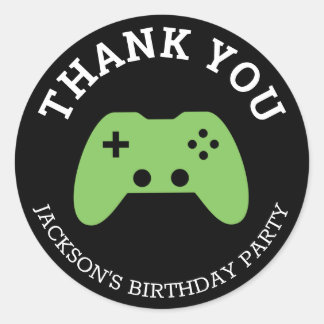 Gamer Video Game Party Thank You Personalized Classic Round Sticker