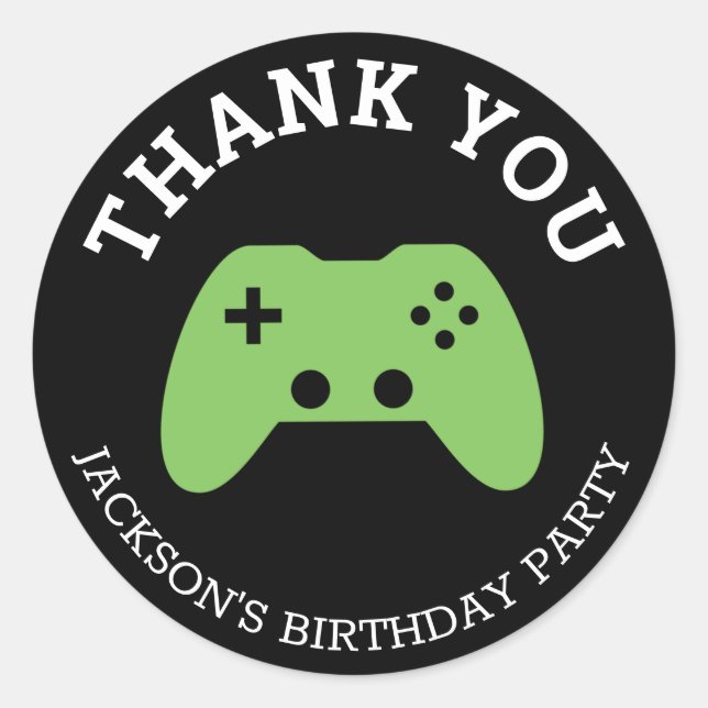 Gamer Video Game Party Thank You Personalized Classic Round Sticker (Front)