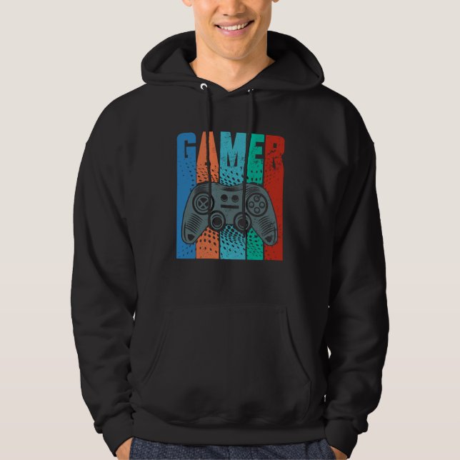 GAMER Video Game Player Gaming Controller Vintage  Hoodie (Front)