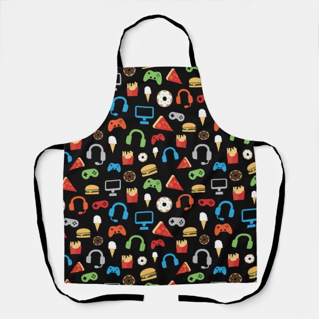 Gamer Video Game Snack Party Gaming Pattern Apron (Front)