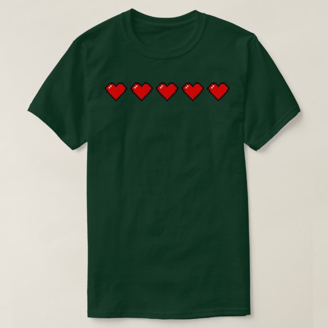 Gamer Video Games Lover Pixel Hearts T-Shirt (Design Front)