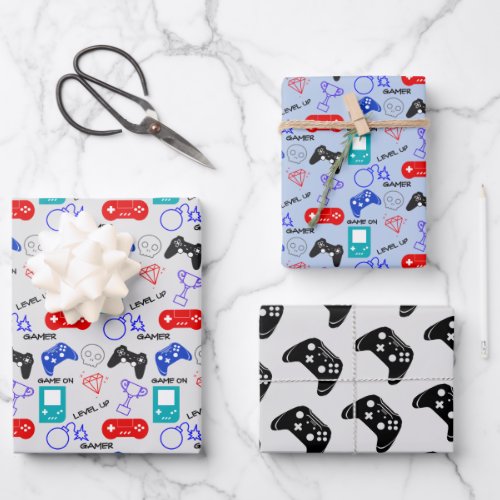 Gamer Video Icons Controllers Pattern Fun Wrapping Paper Sheets