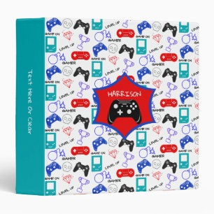 Gamer Video Icons Controllers Pattern Personalized 3 Ring Binder