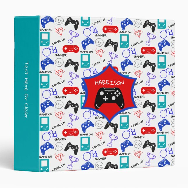 Gamer Video Icons Controllers Pattern Personalized 3 Ring Binder (Front/Spine)