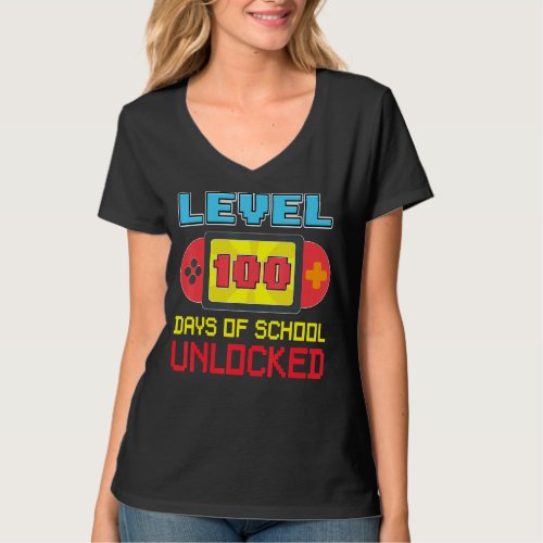 Gamer Video Level 100 Days Of School Unlocked Game T_Shirt