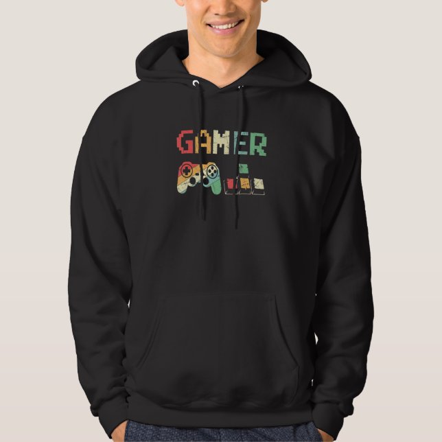 Gamer Vintage Retro Video Game Controller Gaming Hoodie (Front)