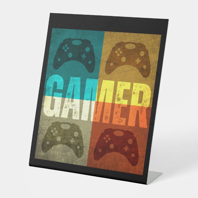 GAMER VINTAGE VIDEO GAME CONTROLLER  PEDESTAL SIGN (Front)